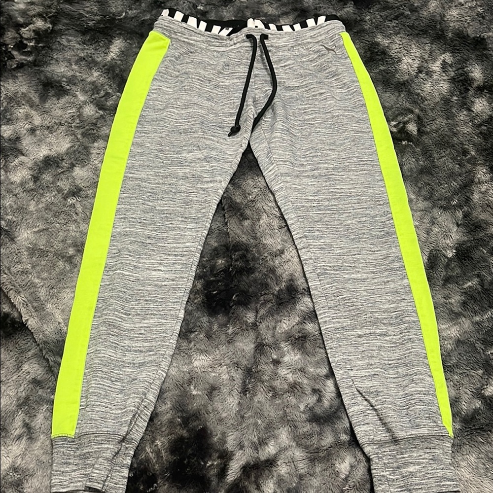PINK Victoria's Secret Gray Joggers with Neon Yellow Accents